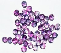 50 6mm Faceted Tri Tone Crystal, Montana, & Purple Beads
